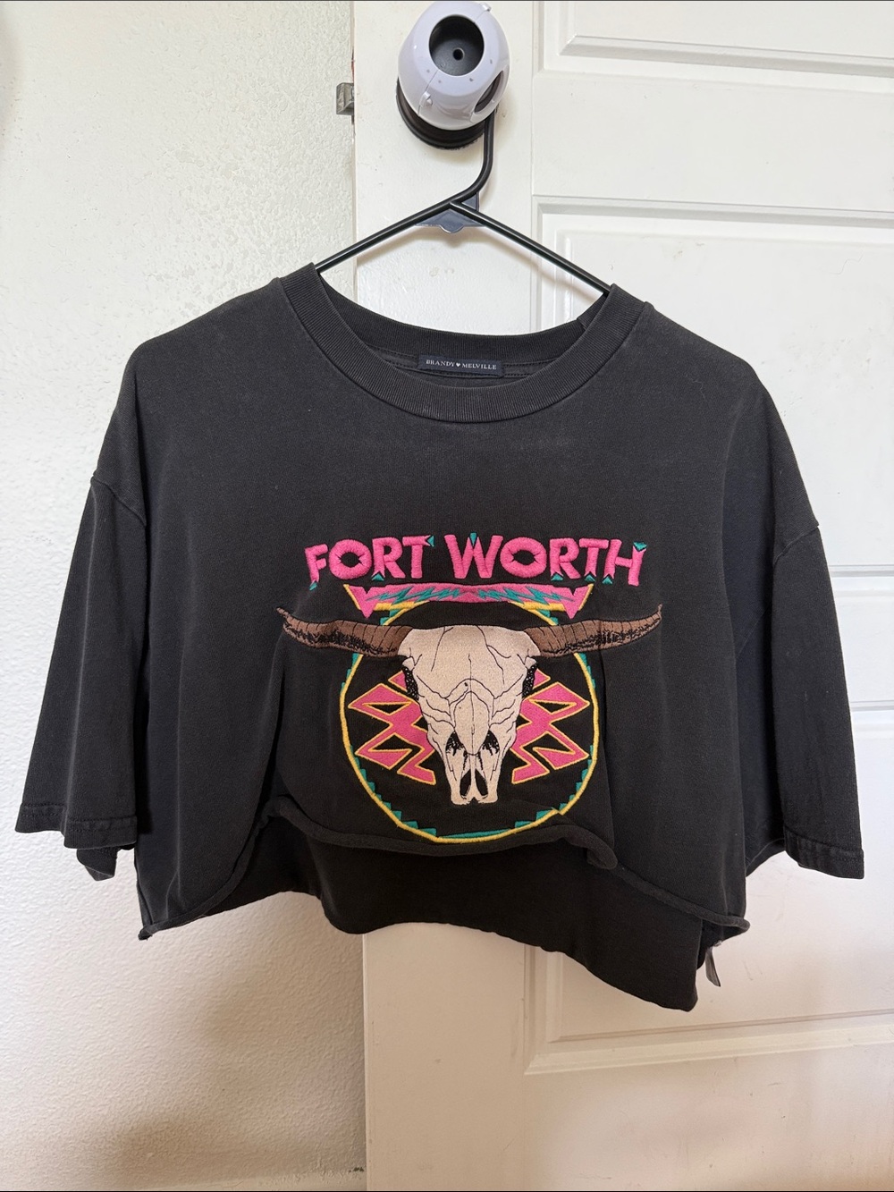 Fort Worth Embroidered Crop Tee - Black